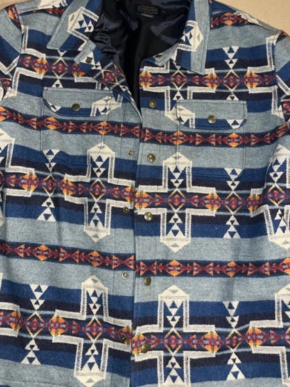 Rare !! Pendleton Wool Jacket Horizon Cross Men’s XXL Multicolor Snap Front